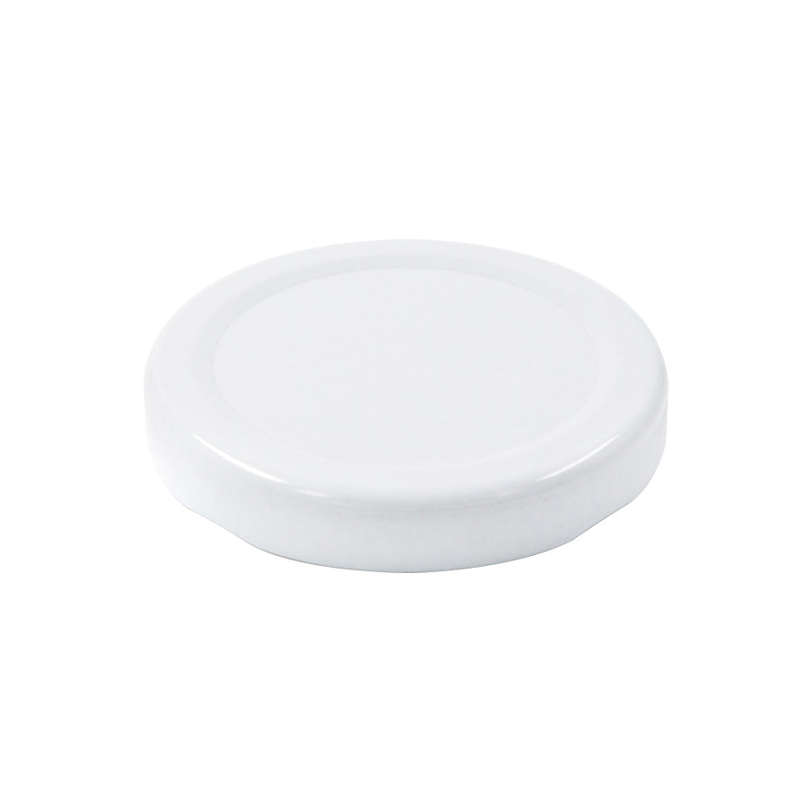 58 mm White Metal Twist / Lug Non Button Plastisol Lined Cap