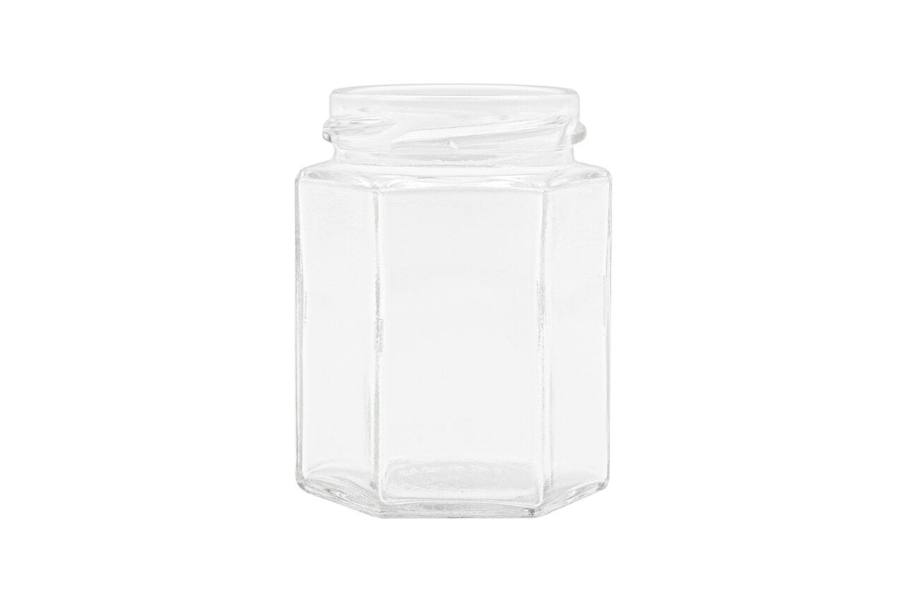 40210043-190ml-clear-flint-glass-hex- LIGHTWEIGHT-Jar-58-2020
