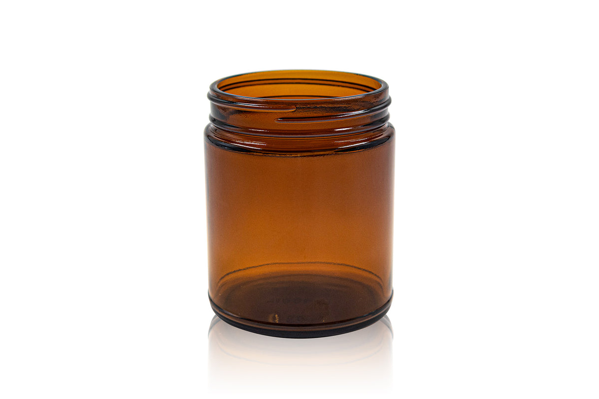 9 oz Amber Glass Round Straight Sided CYLINDER Jar 70-400 (12)