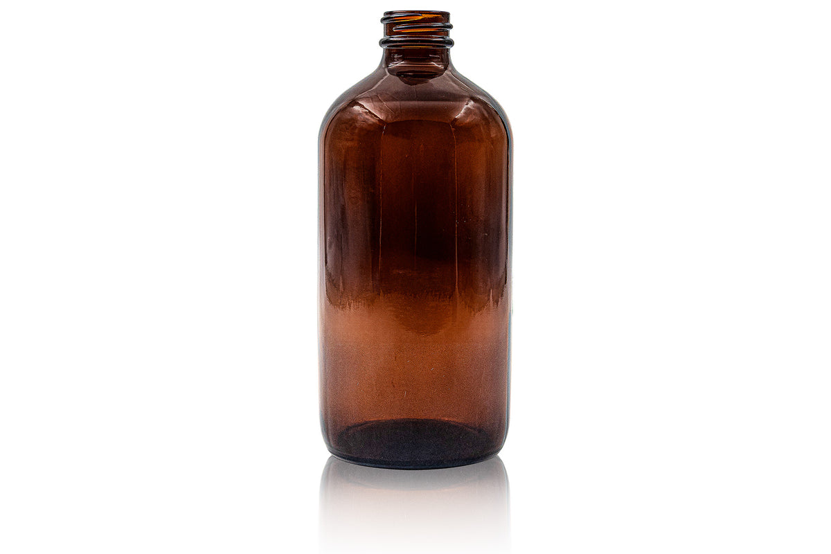16 oz Amber Glass BOSTON ROUND Bottle 28-400 (12)