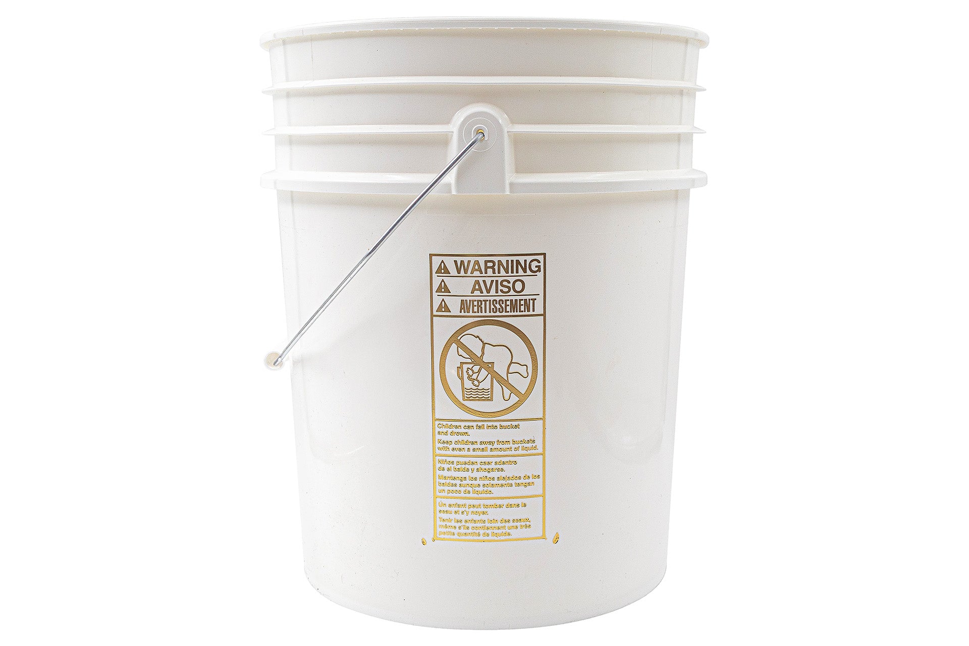5 US gal White HDPE Round Pail with Metal Handles