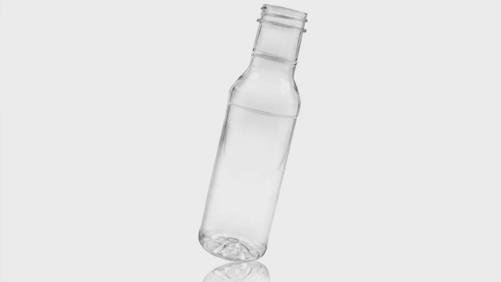 Load video: 12 oz Clear PET Round Ring Neck Sauce Bottle 38-400