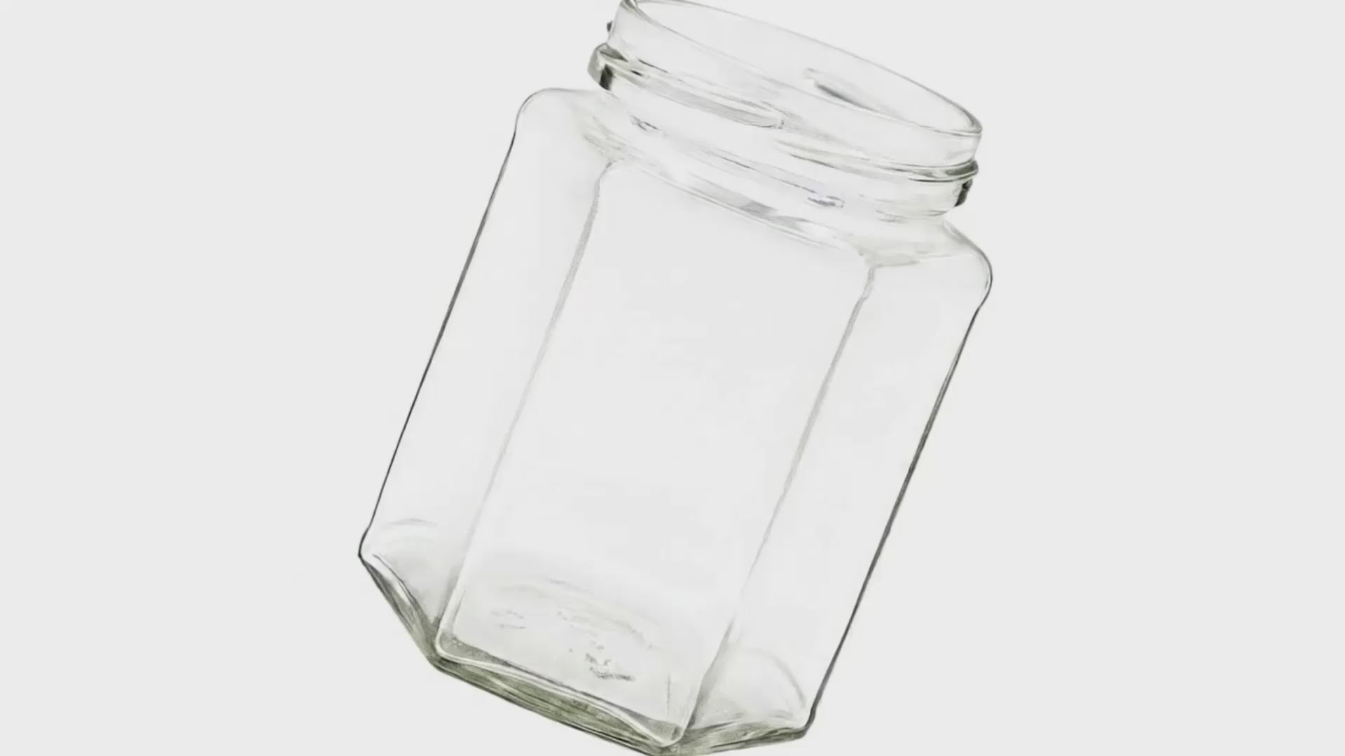 Load video:  110ml clear flint glass hexagon ja