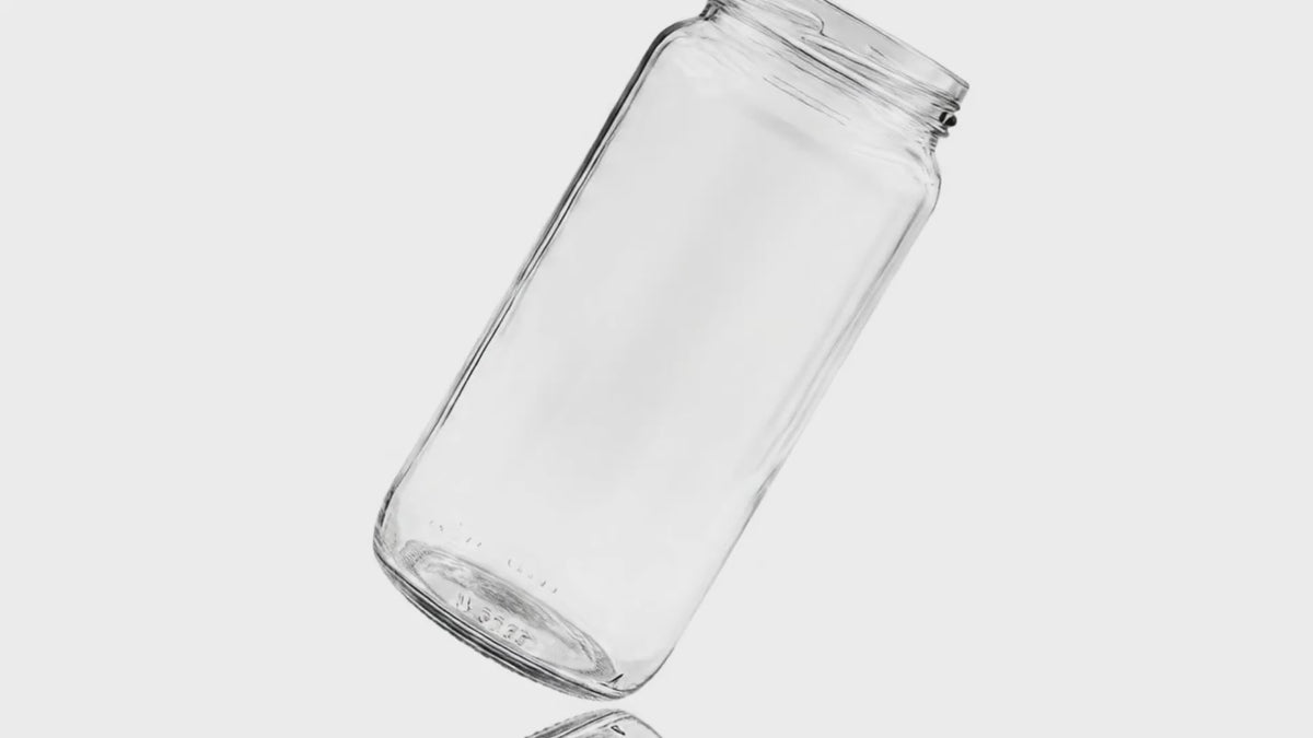 Load video: 12 oz Clear Glass Round Paragon Jar 63-2030
