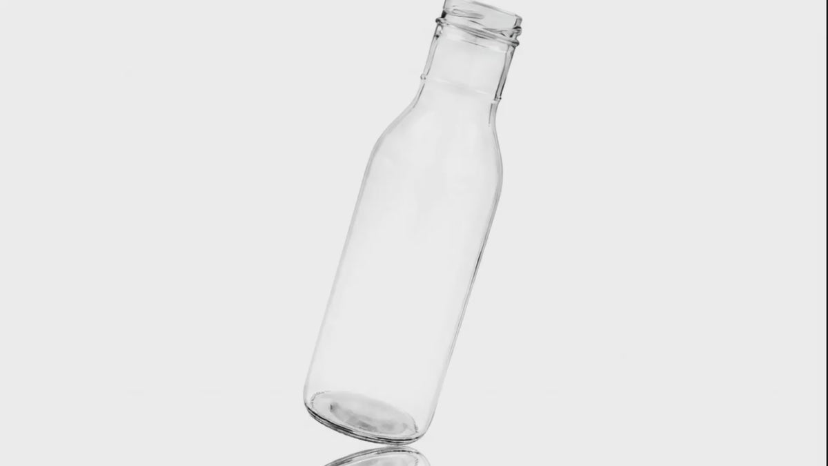 Load video: 12 oz Clear Glass Ring Neck Bottle 38-400