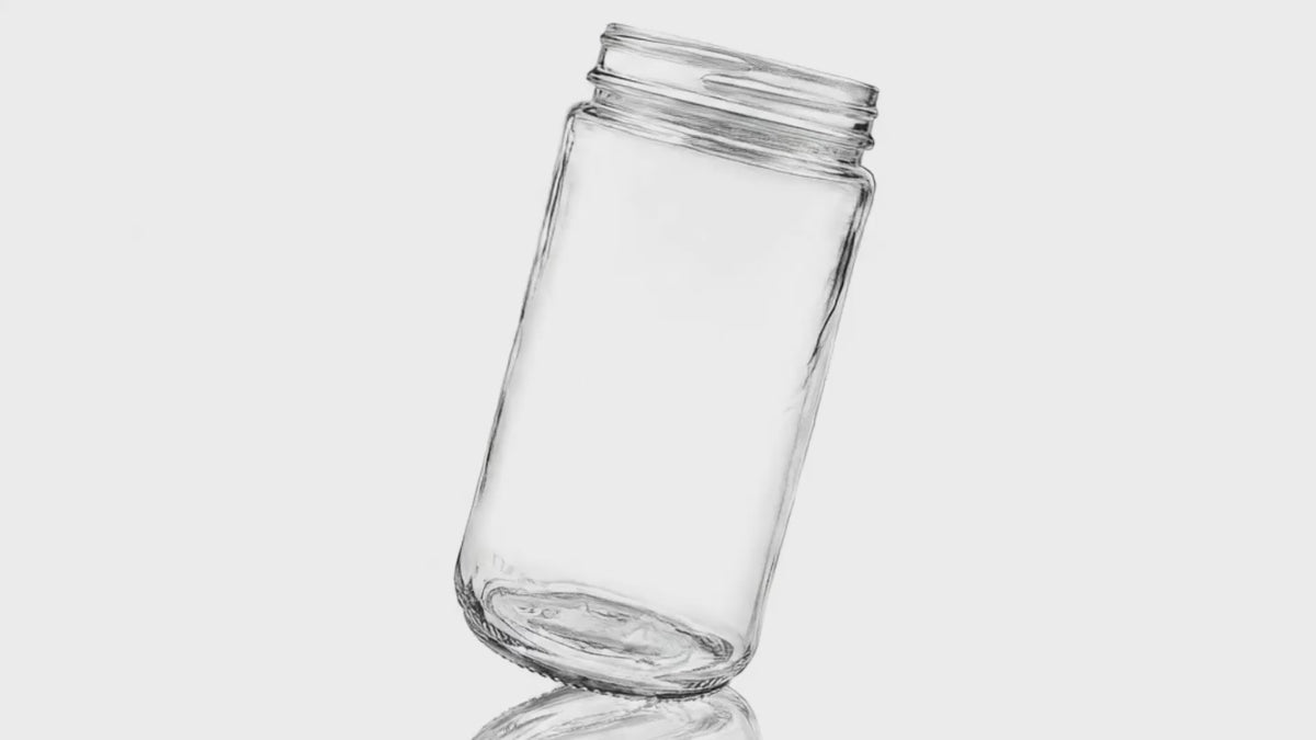 Load video: 12 oz Clear Glass Round Paragon Jar 63-400
