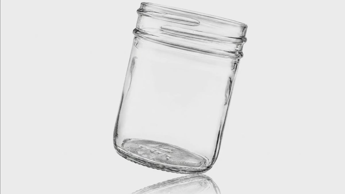 Load video: 8 oz Clear Glass Round Straight Sided Jar 70-450G